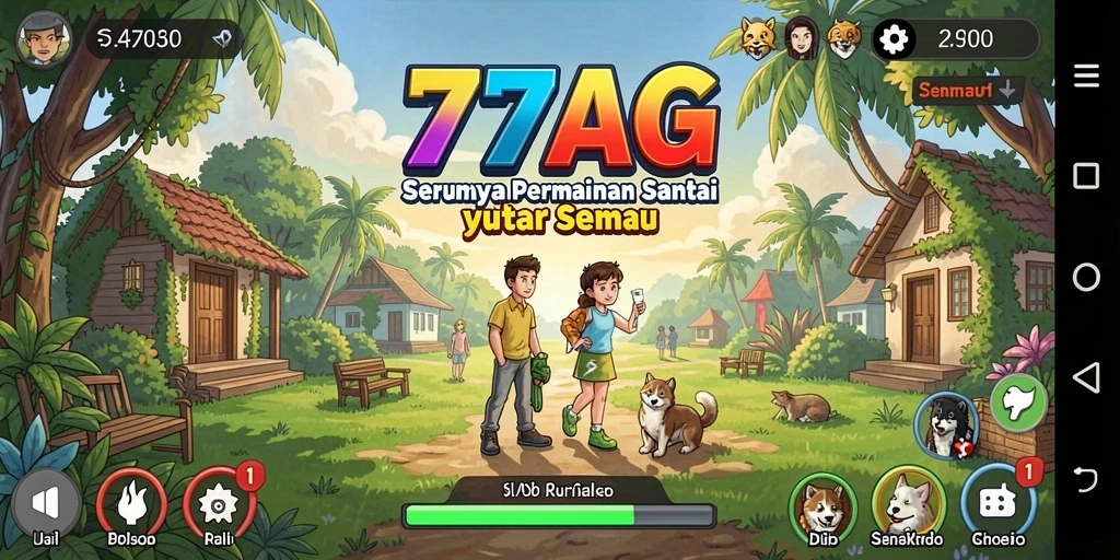 Tampilan gameplay yang ceria dan penuh warna di 77AG.