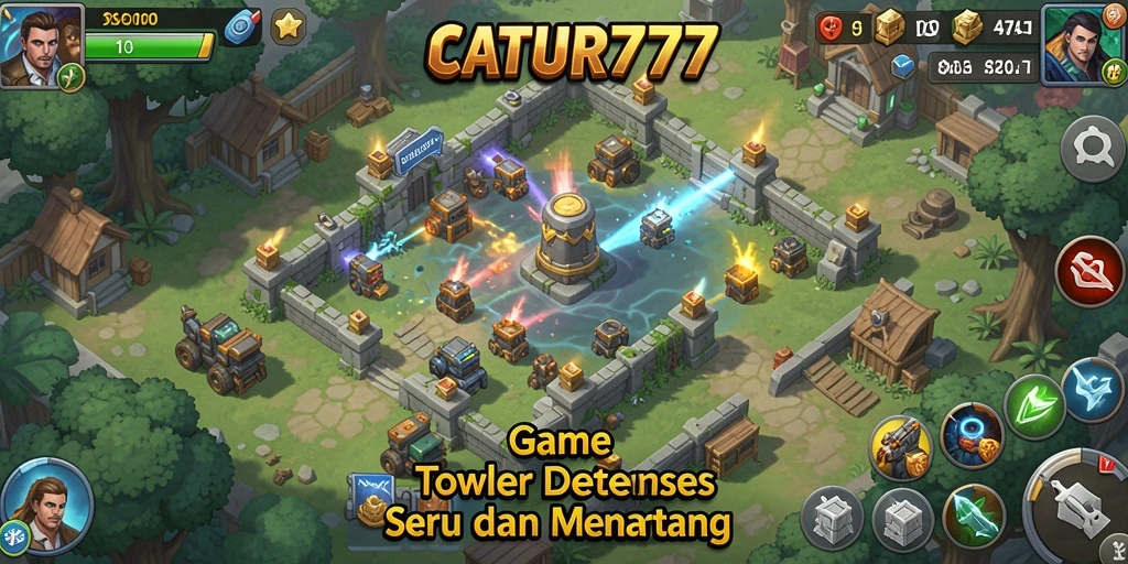 Tampilan gameplay CATUR777 yang menegangkan dan penuh strategi Tower Defense.