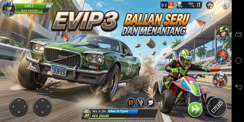 Gameplay seru dan visual memukau dari EVIP3 saat balapan.