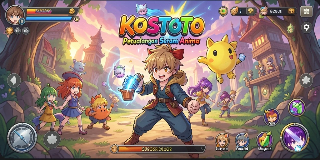 Tampilan menarik dari gameplay KOSTOTO yang penuh warna.