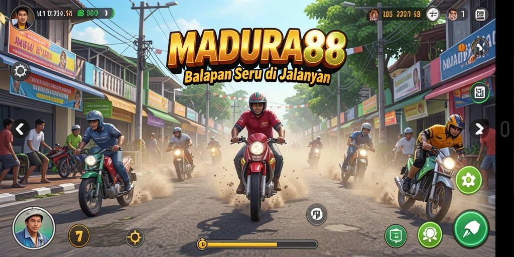 Tampilan gameplay balapan yang mendebarkan di MADURA88.