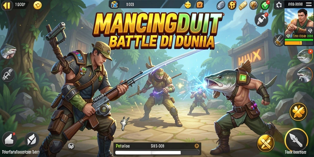 Screenshot permainan MANCINGDUIT dengan aksi pertarungan di arena Battle Royale.
