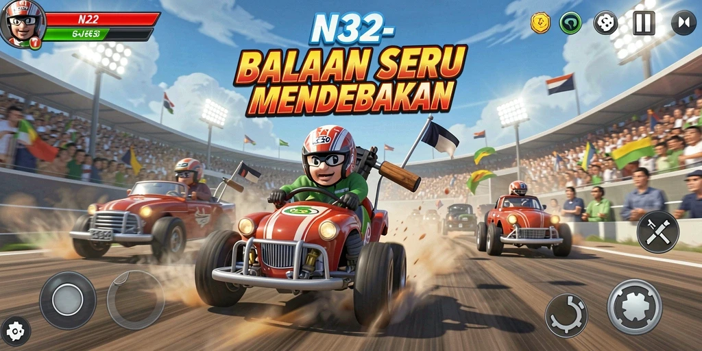Screenshot dari gameplay racing N32 yang menegangkan.