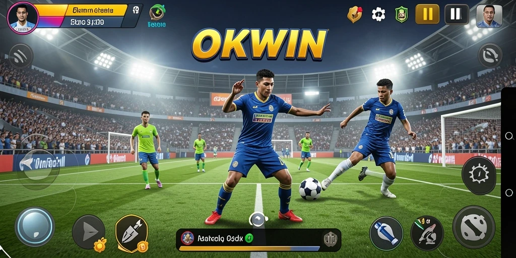 Tampilan gameplay OKWIN yang menampilkan aksi olahraga yang seru dan kompetitif.