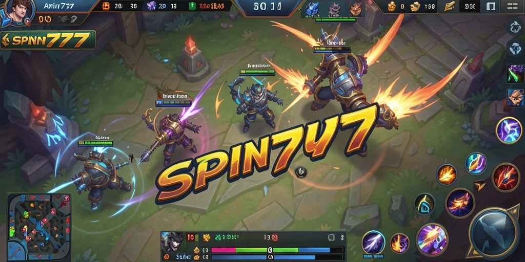 Tangkapan layar gameplay SPIN777 yang menunjukkan aksi pertempuran MOBA.